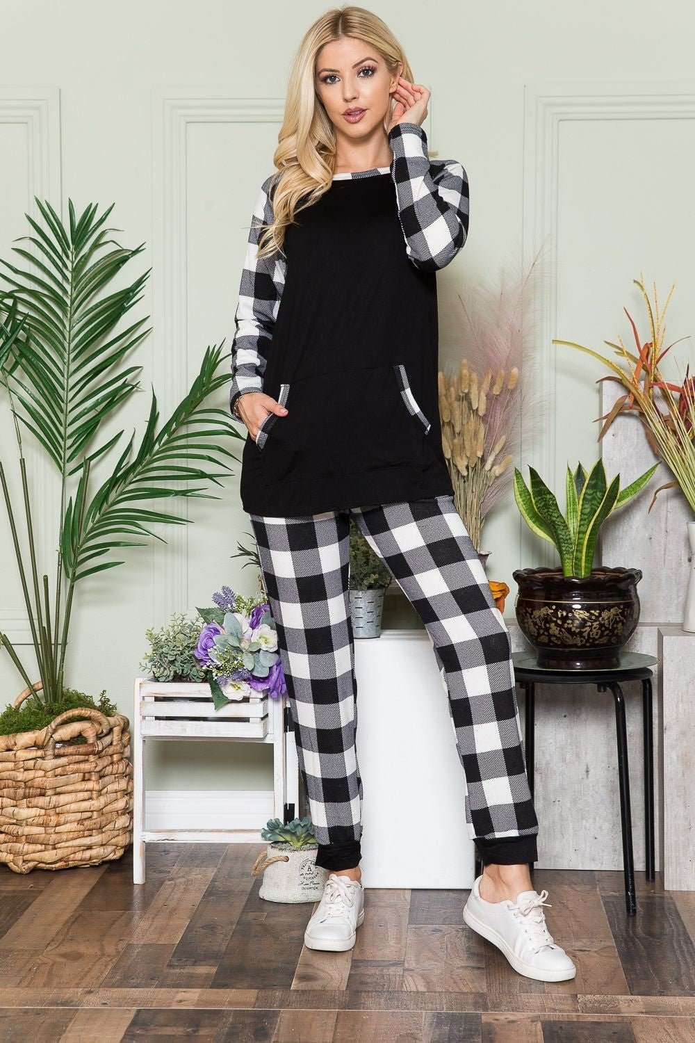 Celeste Plaid Long Sleeve T-Shirt with Pockets - Mervyns