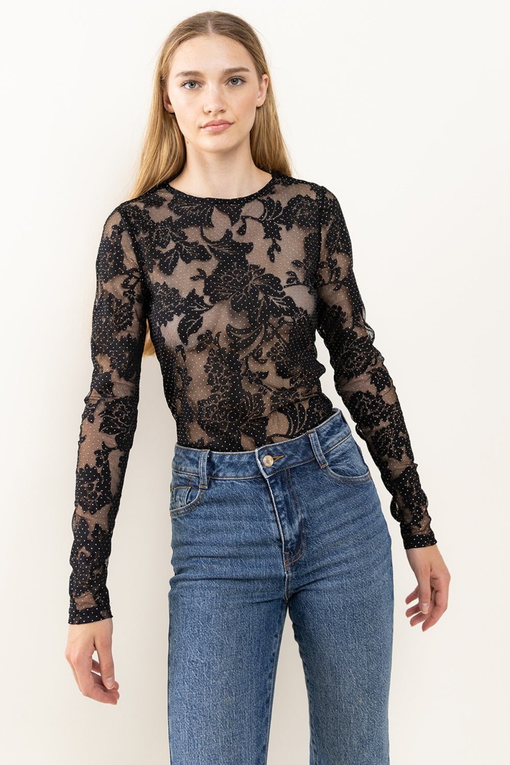 Ces Femme Floral Lace Mesh Bodysuit - Mervyns