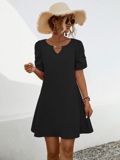 Chain Notched Short Sleeve Dress - Mervyns