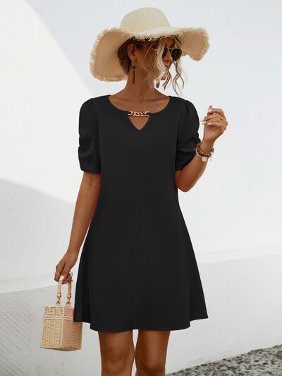 Chain Notched Short Sleeve Dress - Mervyns