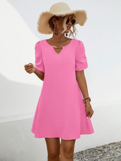 Chain Notched Short Sleeve Dress - Mervyns