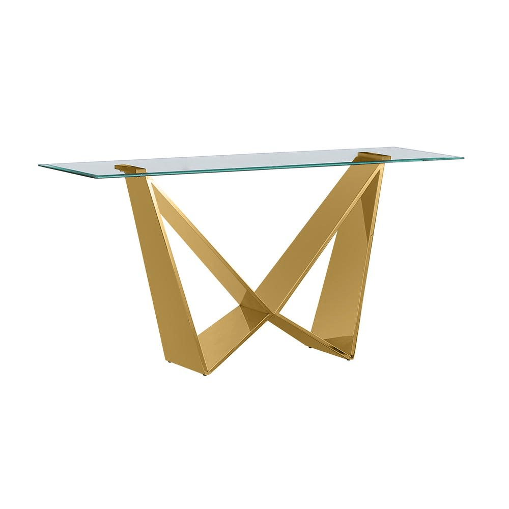 Clear glass Console table with a gold color base - Mervyns