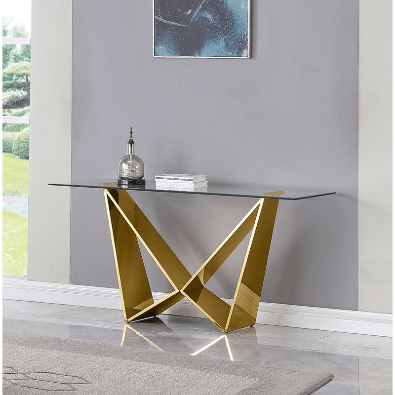 Clear glass Console table with a gold color base - Mervyns