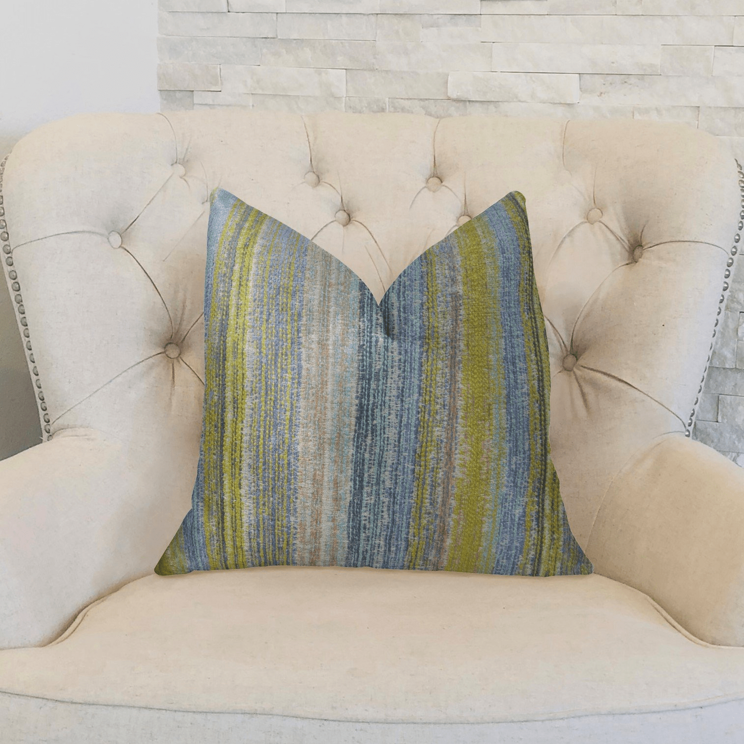 Clear Shore Blue Mustard and Lavender Handmade Luxury Pillow - Mervyns