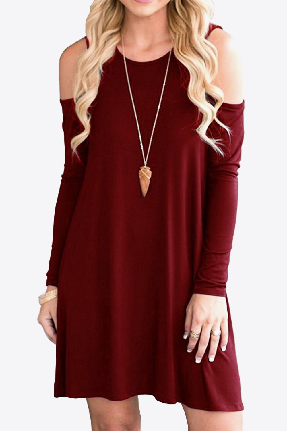 Cold - Shoulder Long Sleeve Round Neck Dress - Mervyns