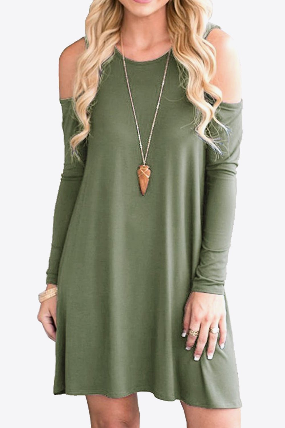 Cold - Shoulder Long Sleeve Round Neck Dress - Mervyns