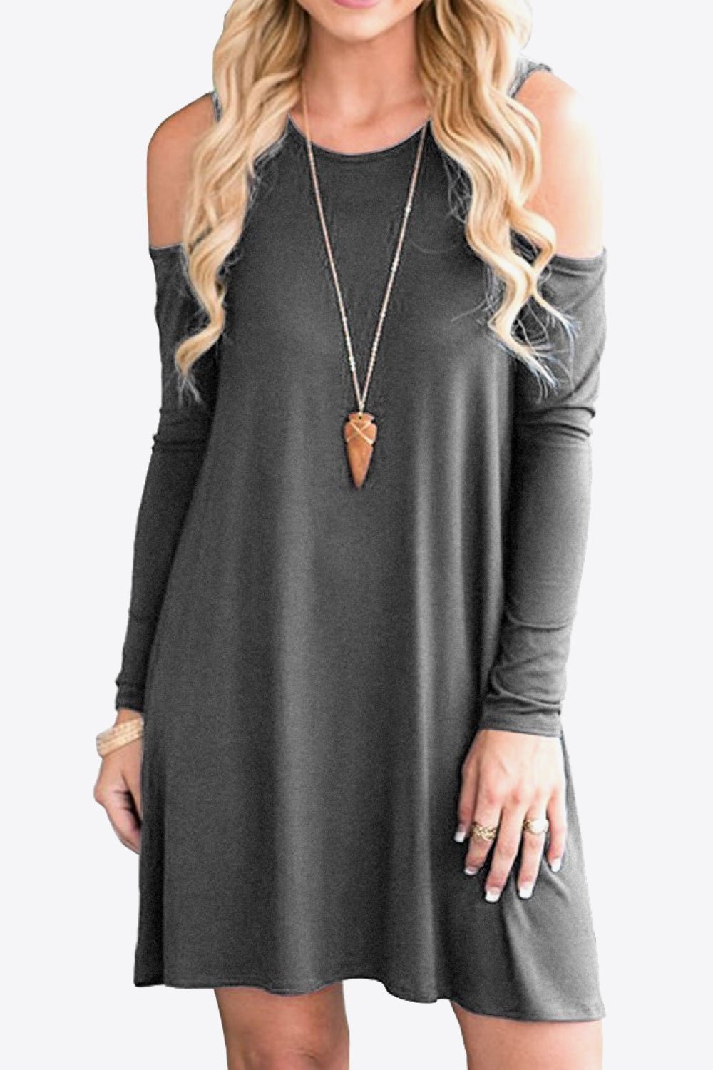 Cold - Shoulder Long Sleeve Round Neck Dress - Mervyns