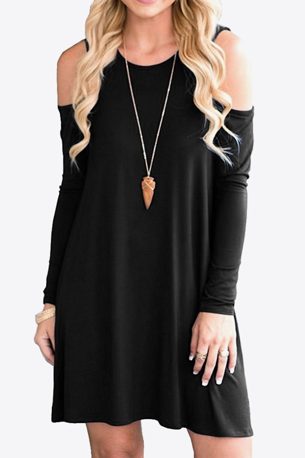 Cold - Shoulder Long Sleeve Round Neck Dress - Mervyns