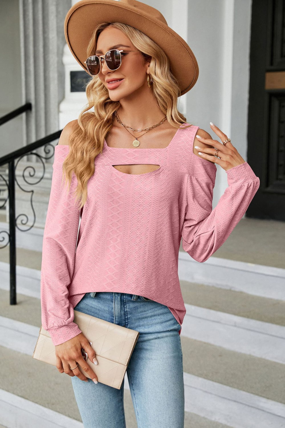 Cold Shoulder Square Neck Cutout Blouse - Mervyns