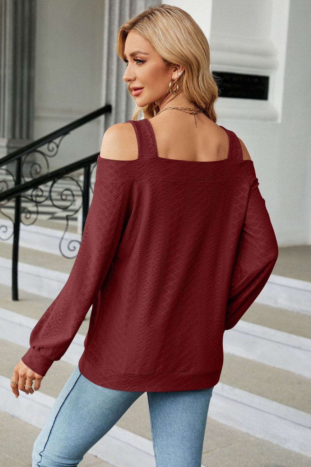 Cold Shoulder Square Neck Cutout Blouse - Mervyns