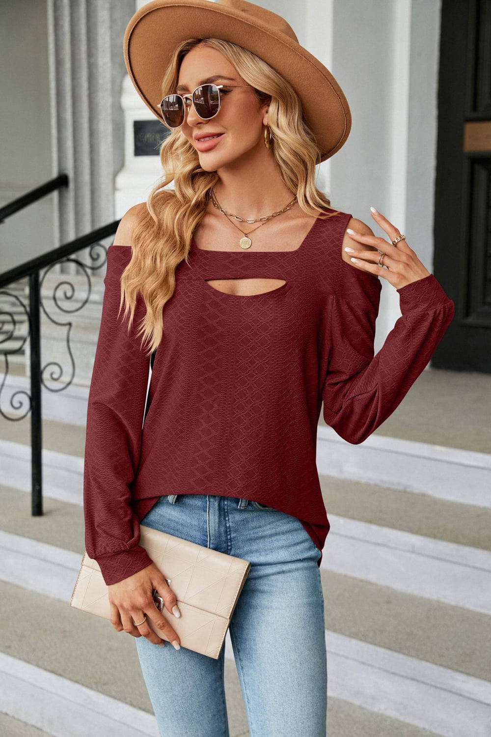 Cold Shoulder Square Neck Cutout Blouse - Mervyns