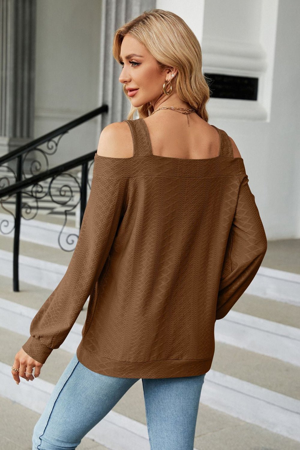 Cold Shoulder Square Neck Cutout Blouse - Mervyns