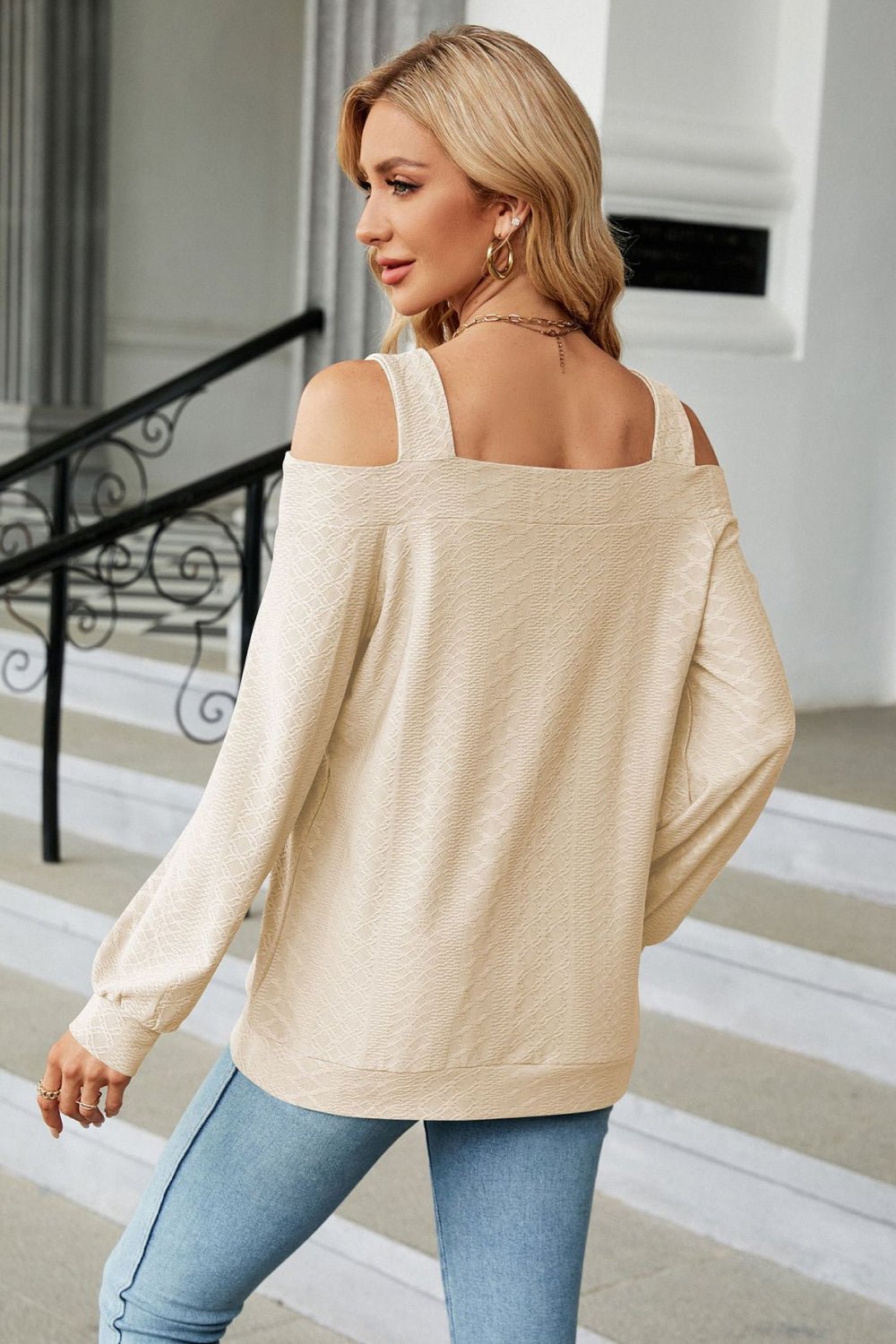 Cold Shoulder Square Neck Cutout Blouse - Mervyns