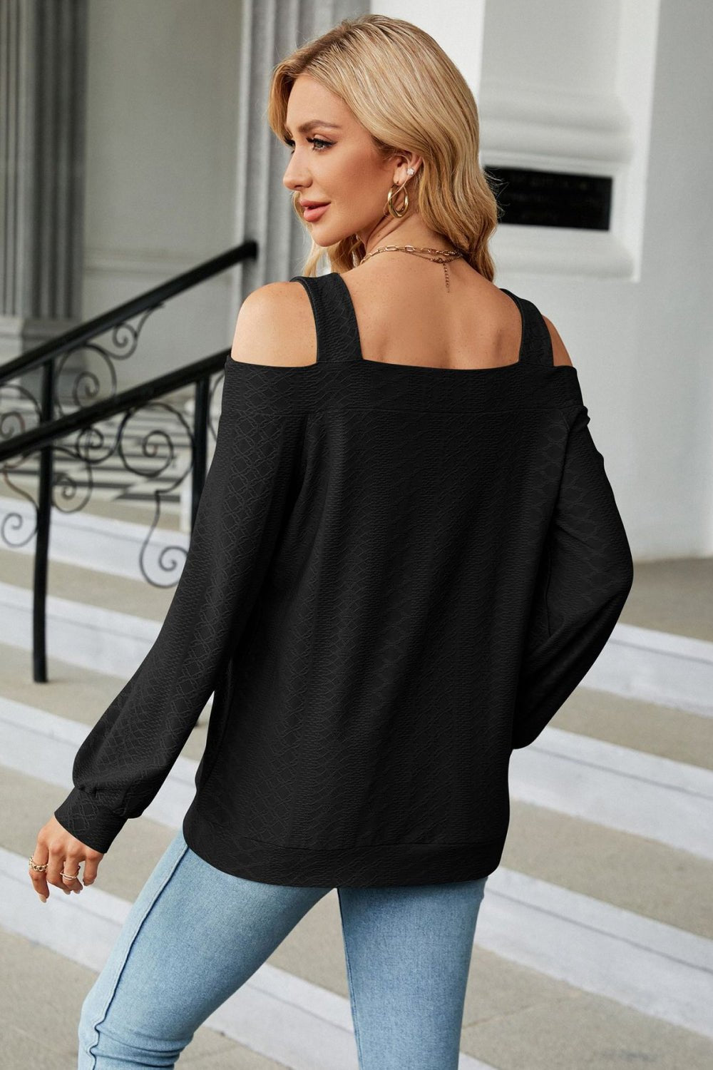 Cold Shoulder Square Neck Cutout Blouse - Mervyns