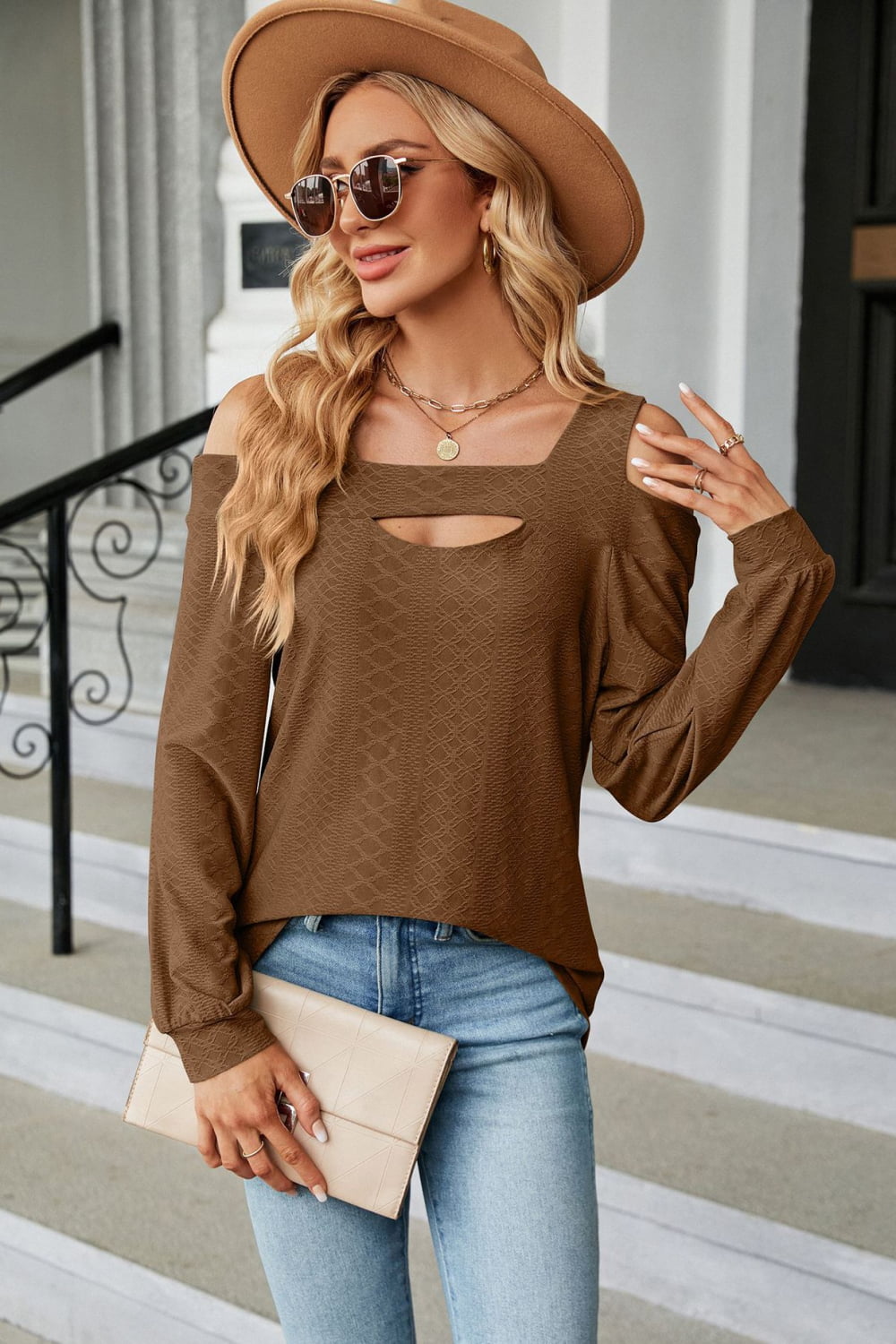 Cold Shoulder Square Neck Cutout Blouse - Mervyns