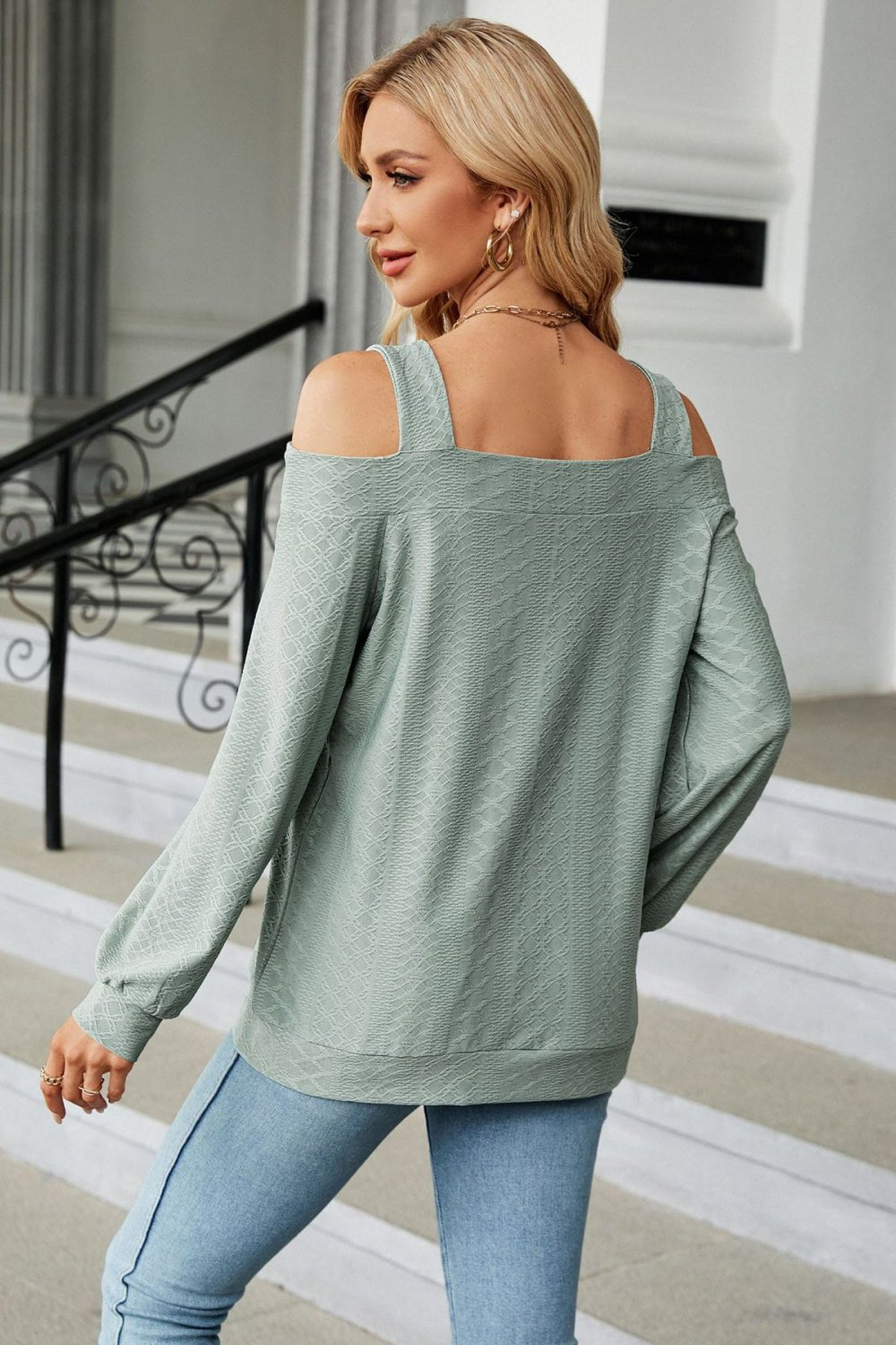 Cold Shoulder Square Neck Cutout Blouse - Mervyns