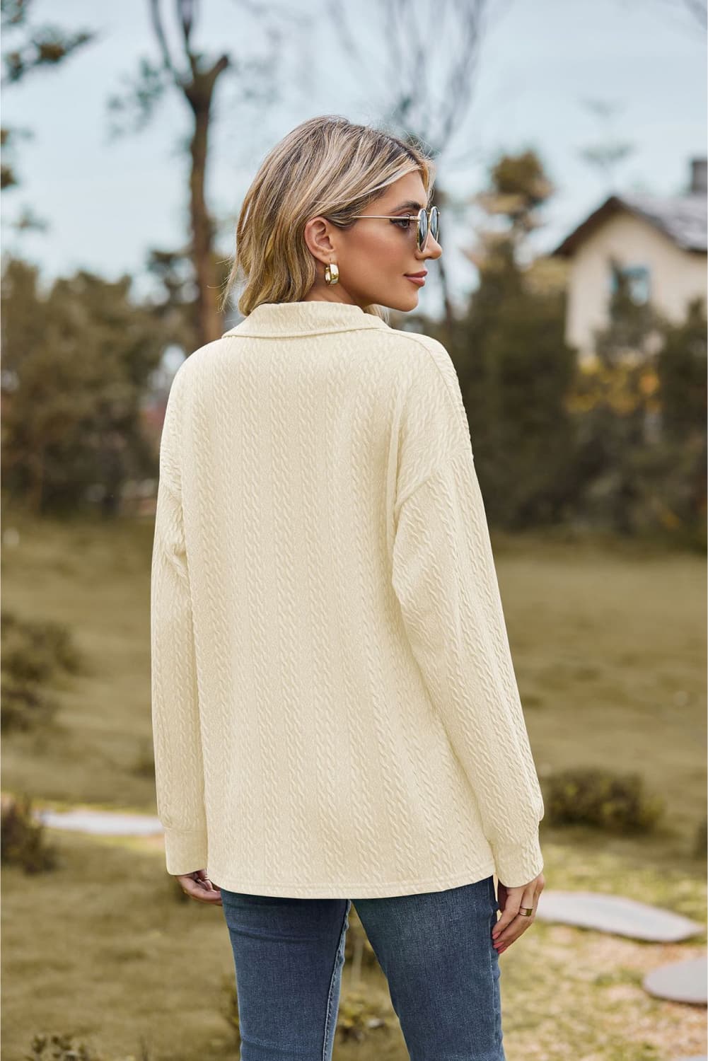 Collared Neck Cable - Knit Long Sleeve Blouse - Mervyns