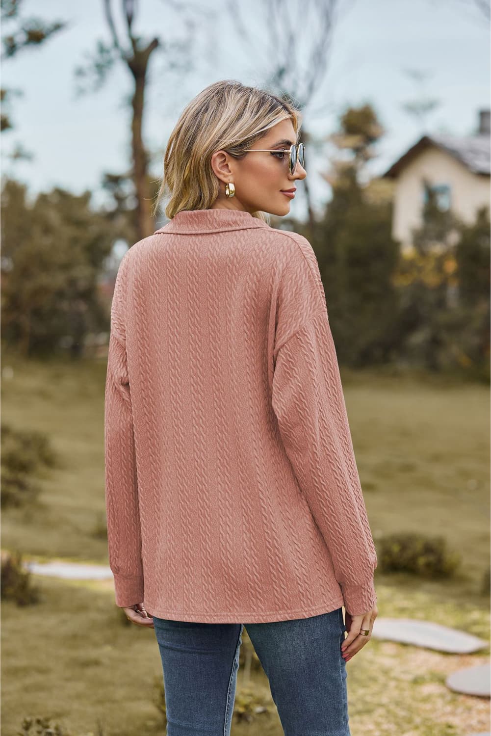 Collared Neck Cable - Knit Long Sleeve Blouse - Mervyns