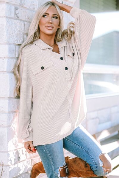 Collared Neck Half Button Long Sleeve Blouse - Mervyns