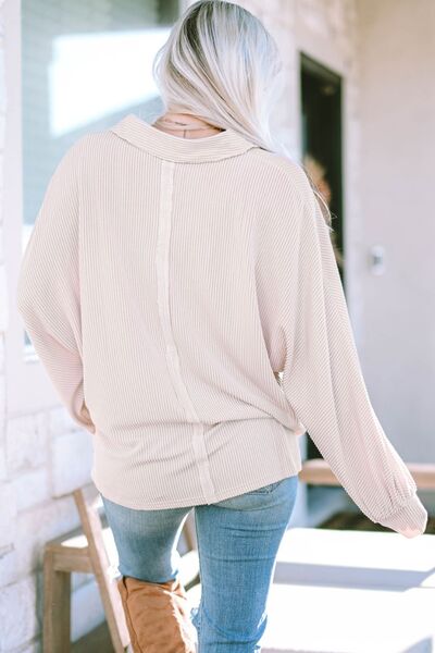 Collared Neck Half Button Long Sleeve Blouse - Mervyns