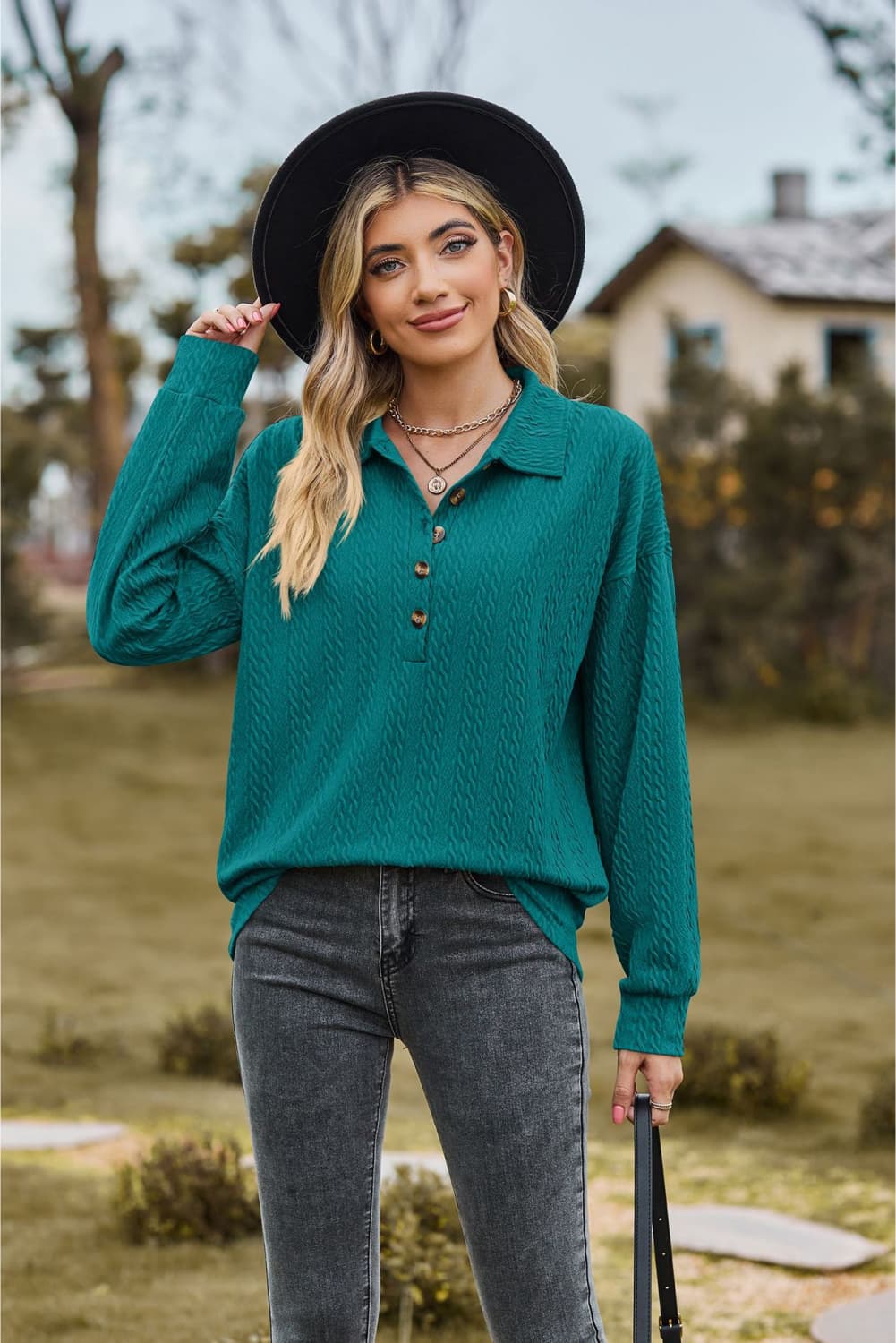 Collared Neck Long Sleeve Blouse - Mervyns