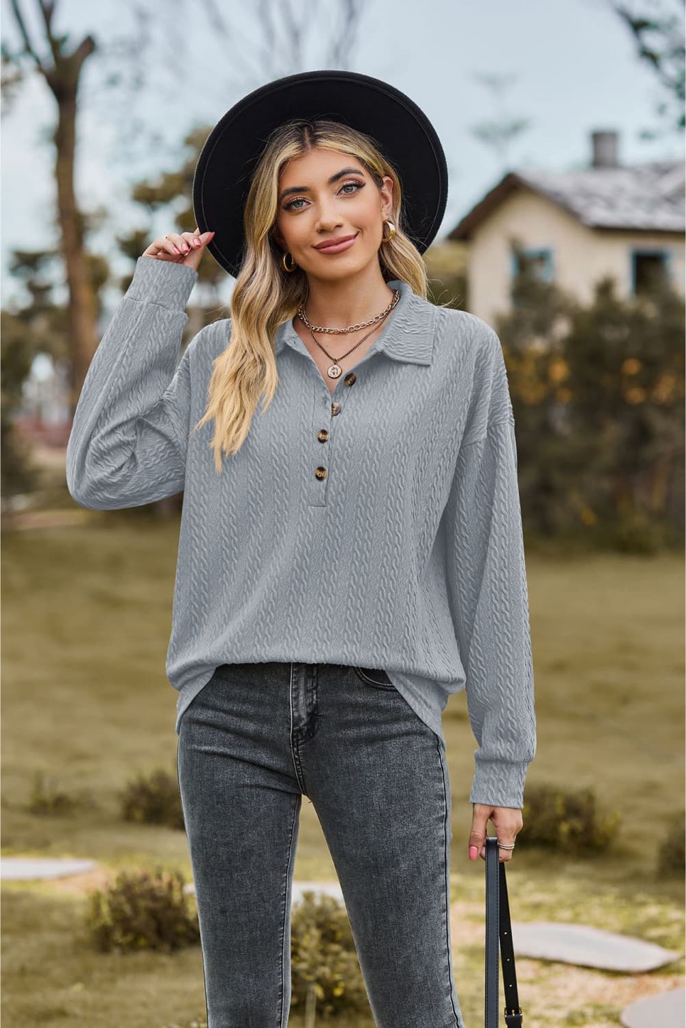 Collared Neck Long Sleeve Blouse - Mervyns