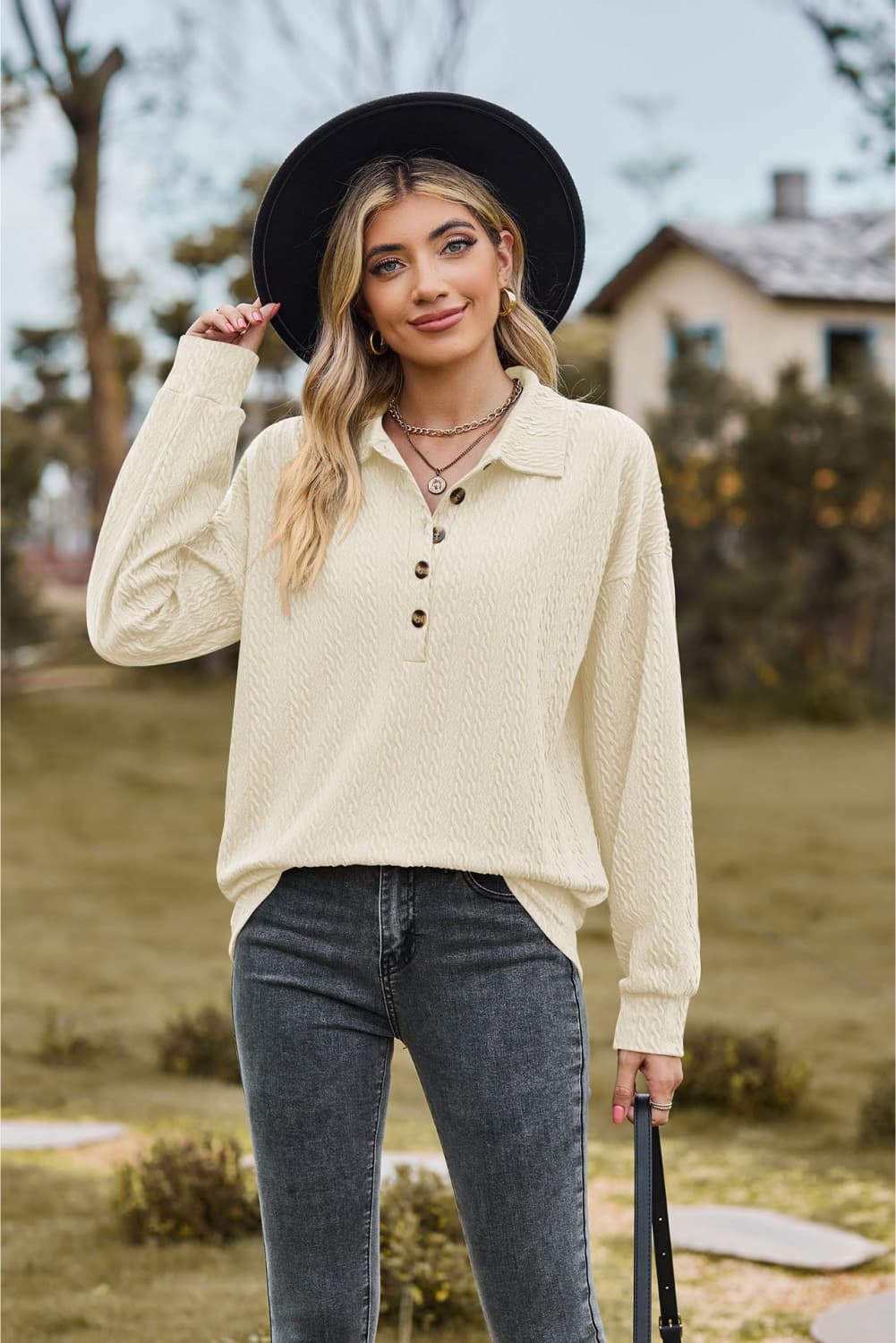 Collared Neck Long Sleeve Blouse - Mervyns