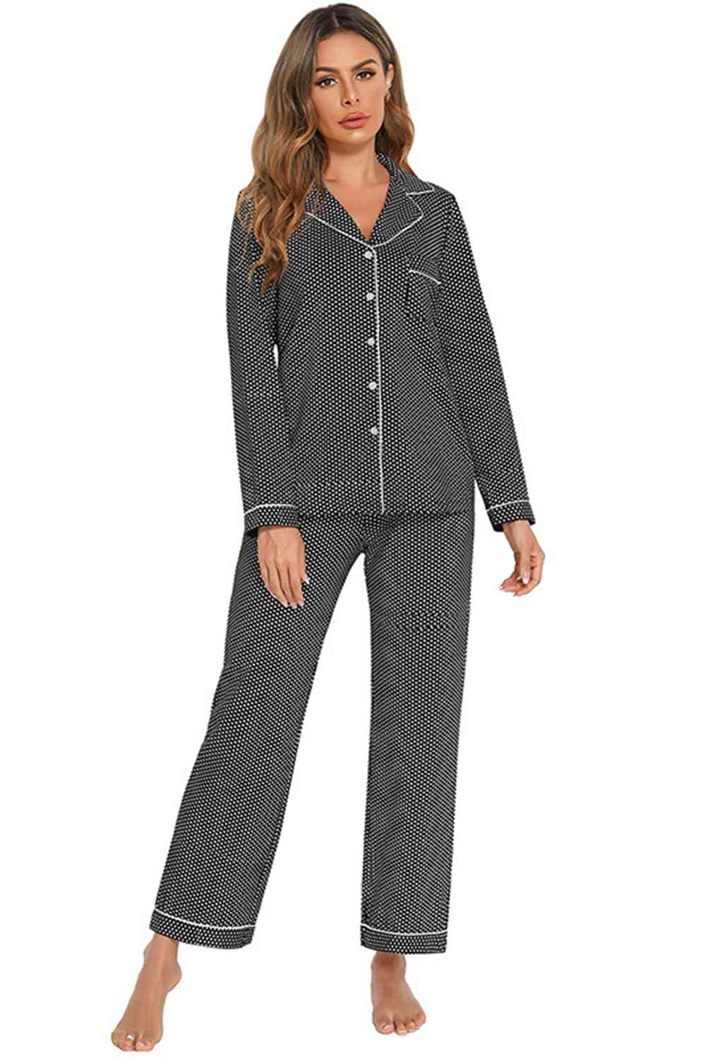 Collared Neck Loungewear Set with Pocket - Mervyns