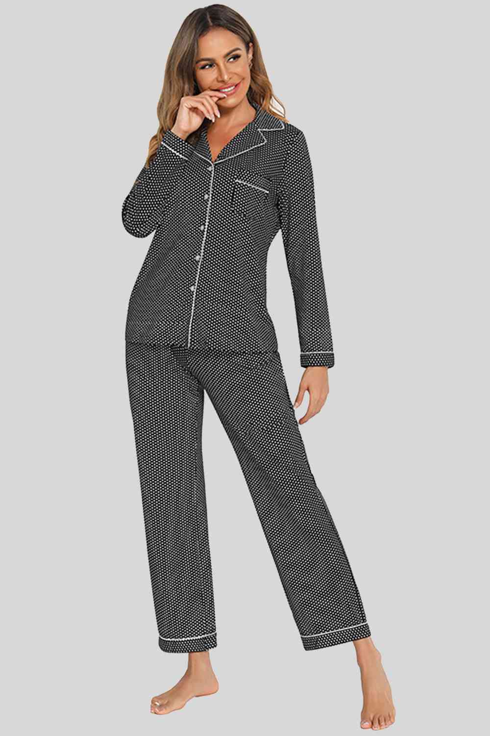 Collared Neck Loungewear Set with Pocket - Mervyns