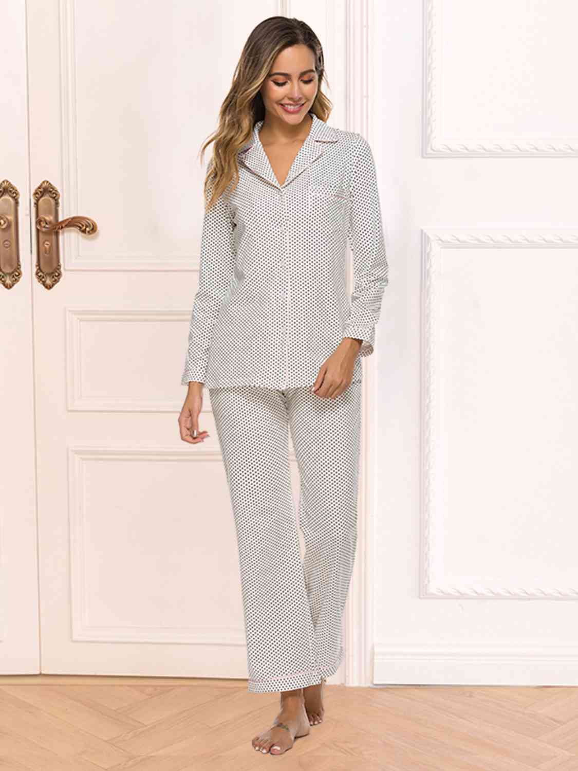 Collared Neck Loungewear Set with Pocket - Mervyns