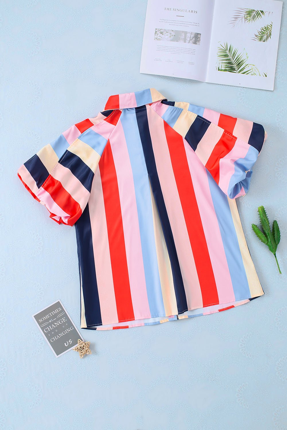 Color Block Button Up Balloon Sleeve Shirt - Mervyns