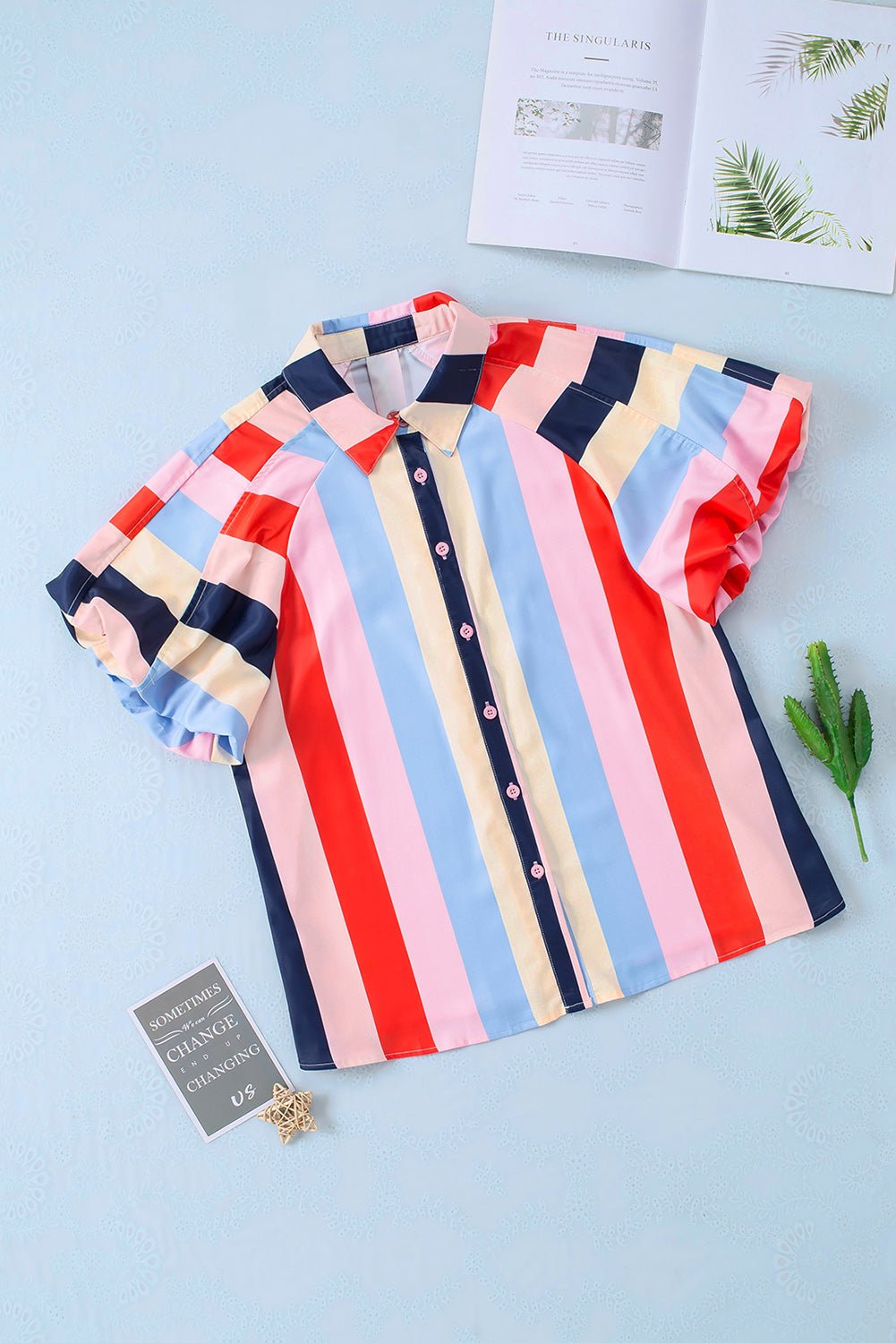 Color Block Button Up Balloon Sleeve Shirt - Mervyns