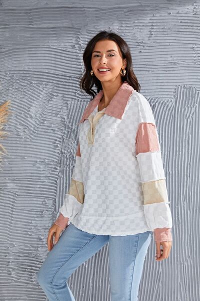 Color Block Exposed Seam Collared Neck Blouse - Mervyns