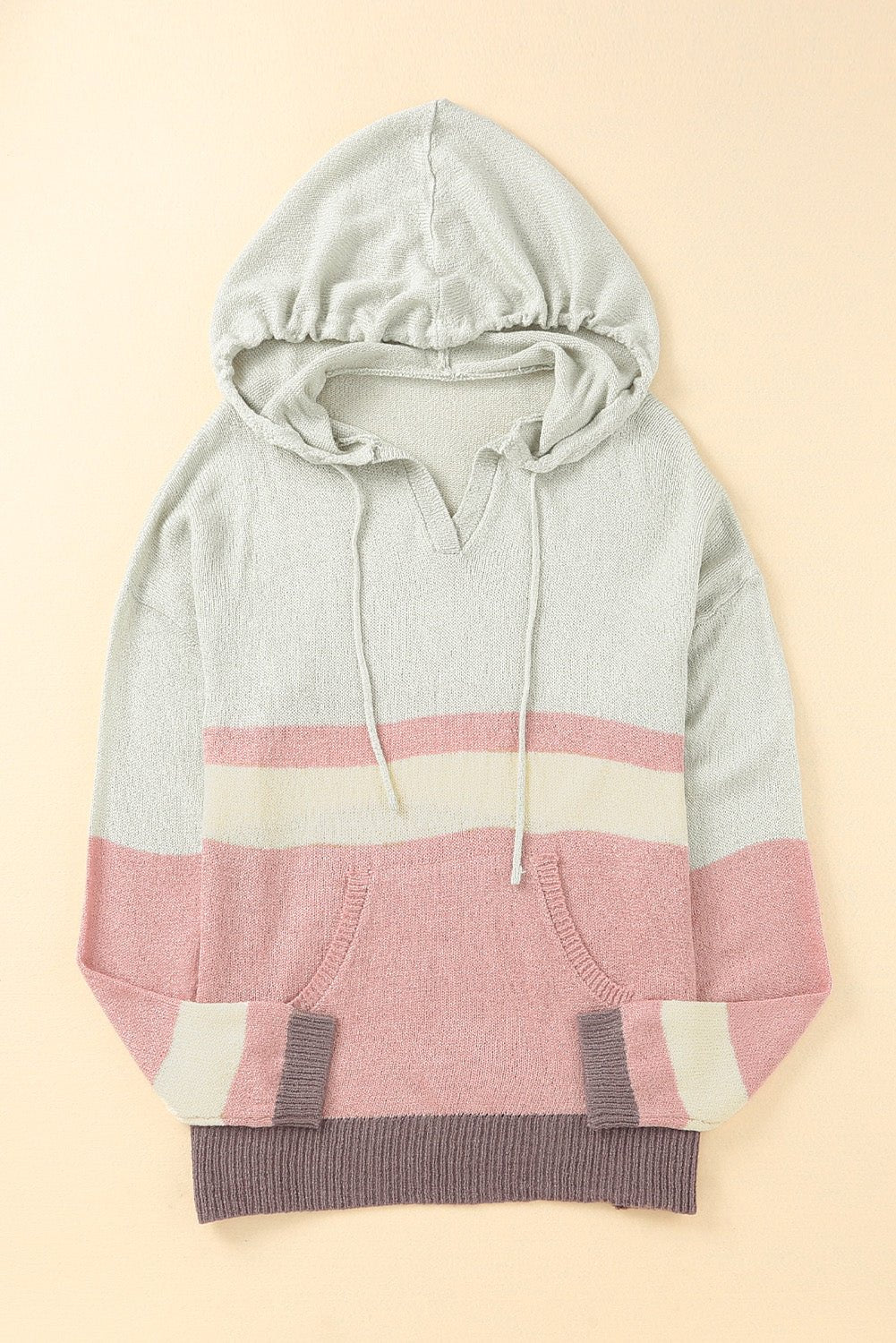 Color Block Long Sleeve Drawstring Hooded Sweater - Mervyns