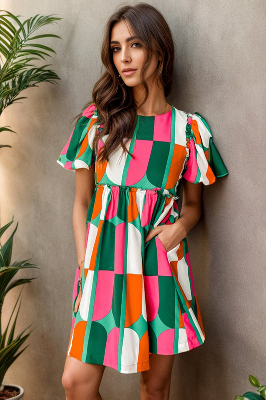 Color Block Round Neck Short Sleeve Dress - Mervyns