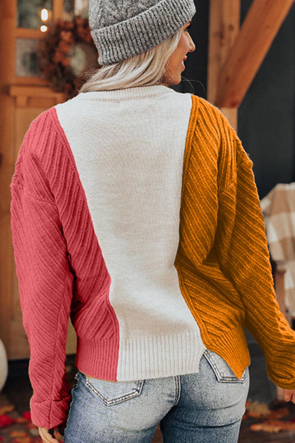 Color Block Textured Drop Shoulder Sweater - Mervyns