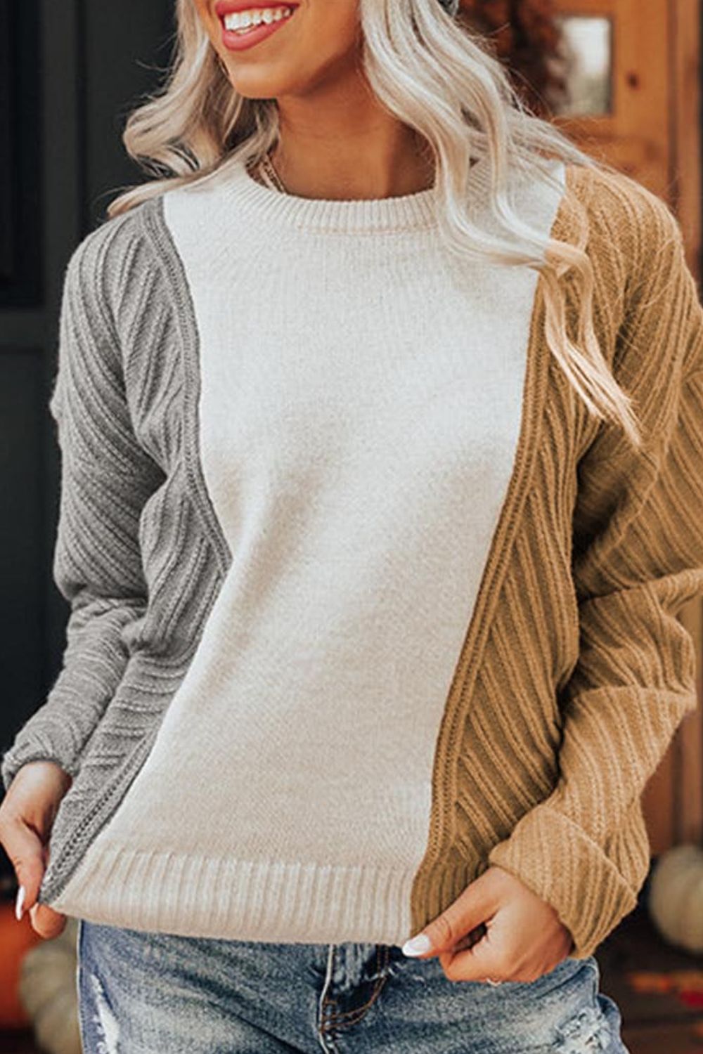 Color Block Textured Drop Shoulder Sweater - Mervyns