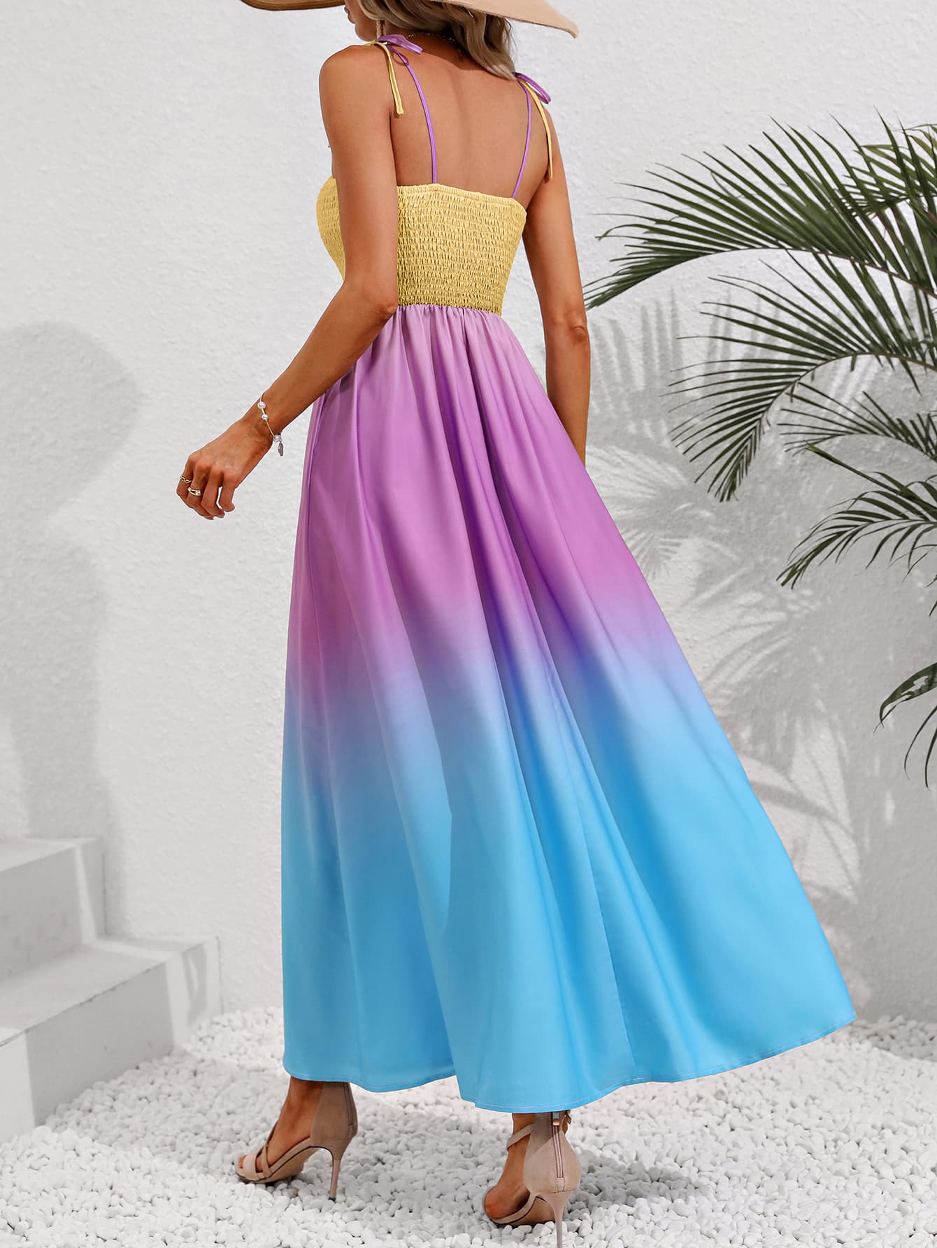 Color Block Tie Shoulder Smocked Maxi Dress - Mervyns