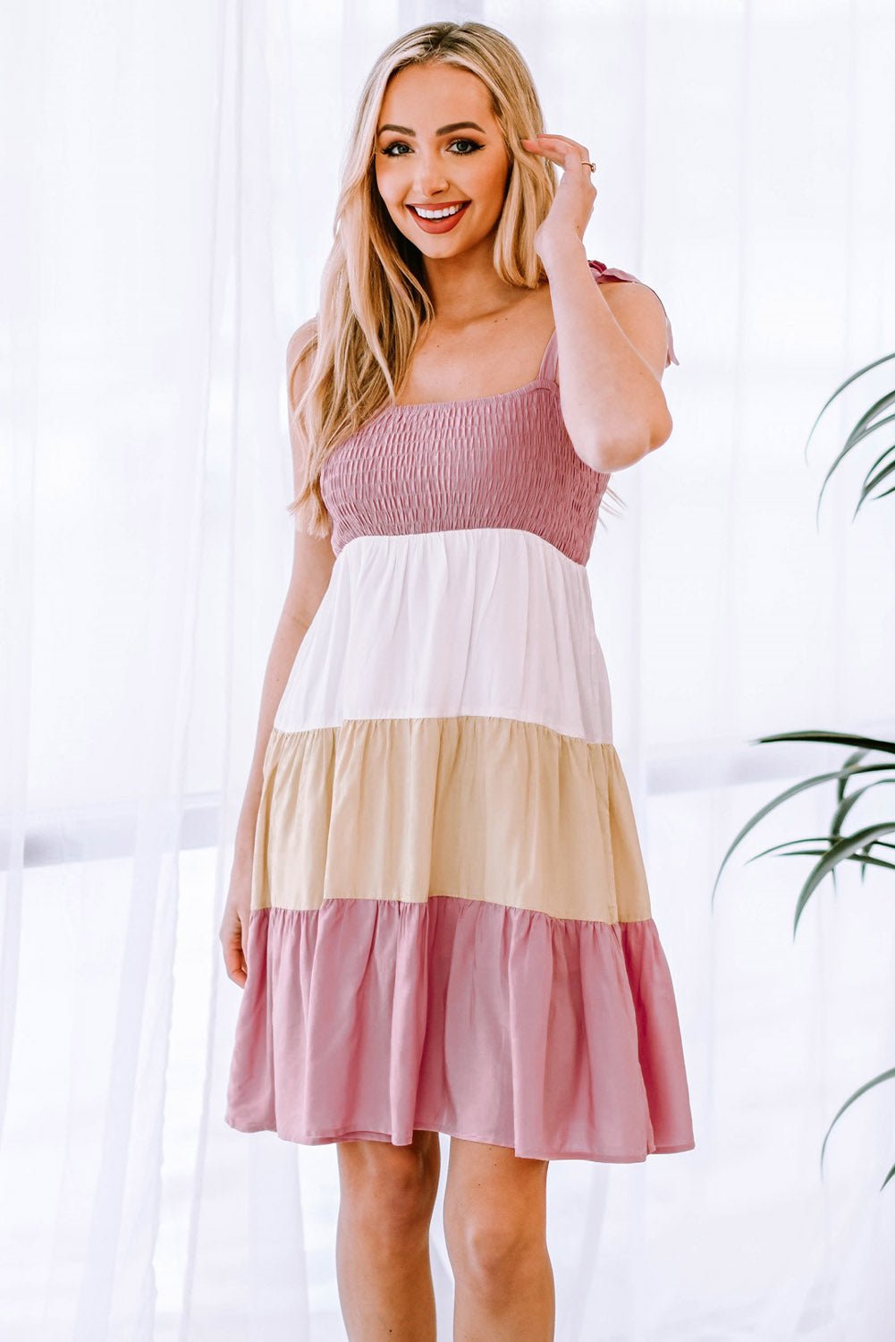 Color Block Tie Shoulder Tiered Dress - Mervyns