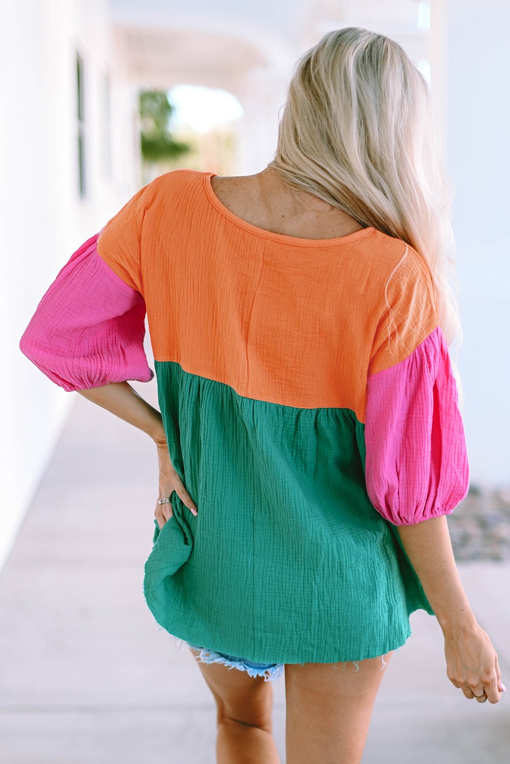 Color Block V - Neck Babydoll Blouse - Mervyns