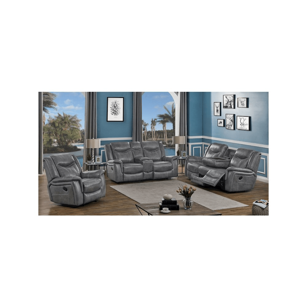 Conrad 3-piece Upholstered Padded Arm Motion Sofa Set Grey - Mervyns