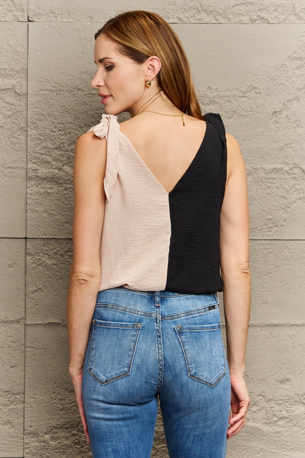 Contrast Color V - Neck Tie Shoulder Tank Top - Mervyns