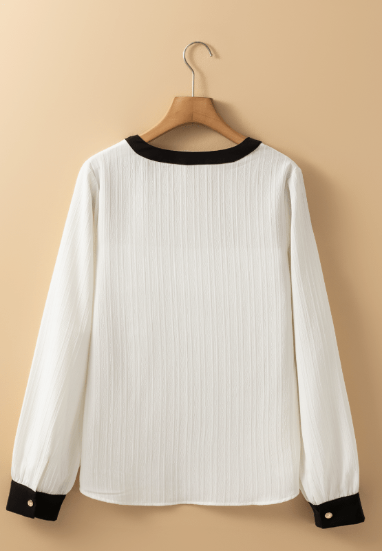 Contrast Notched Long Sleeve Blouse - Mervyns