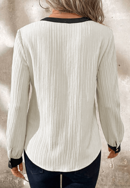 Contrast Notched Long Sleeve Blouse - Mervyns