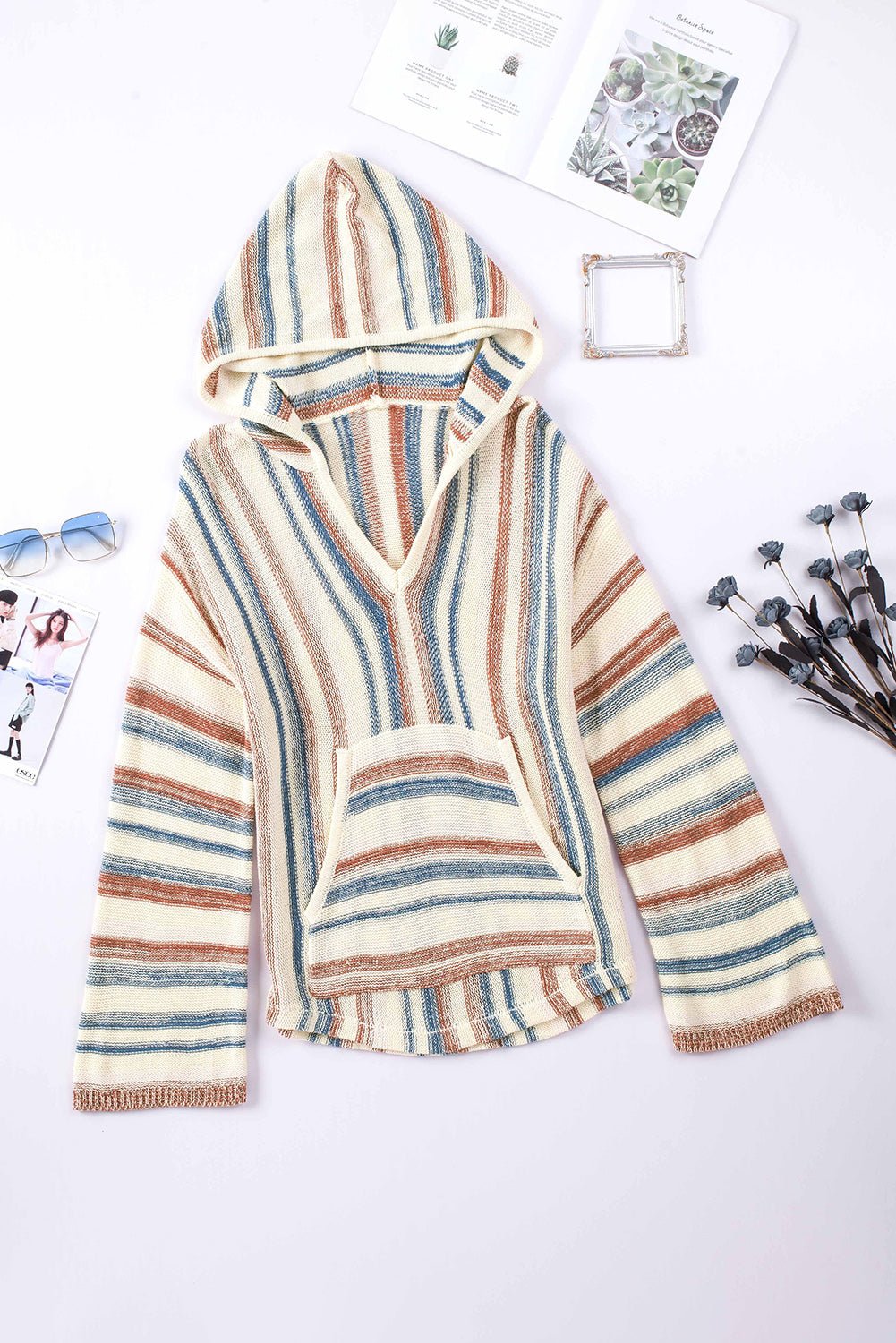 Contrast Striped Dropped Shoulder Hooded Knit Top - Mervyns