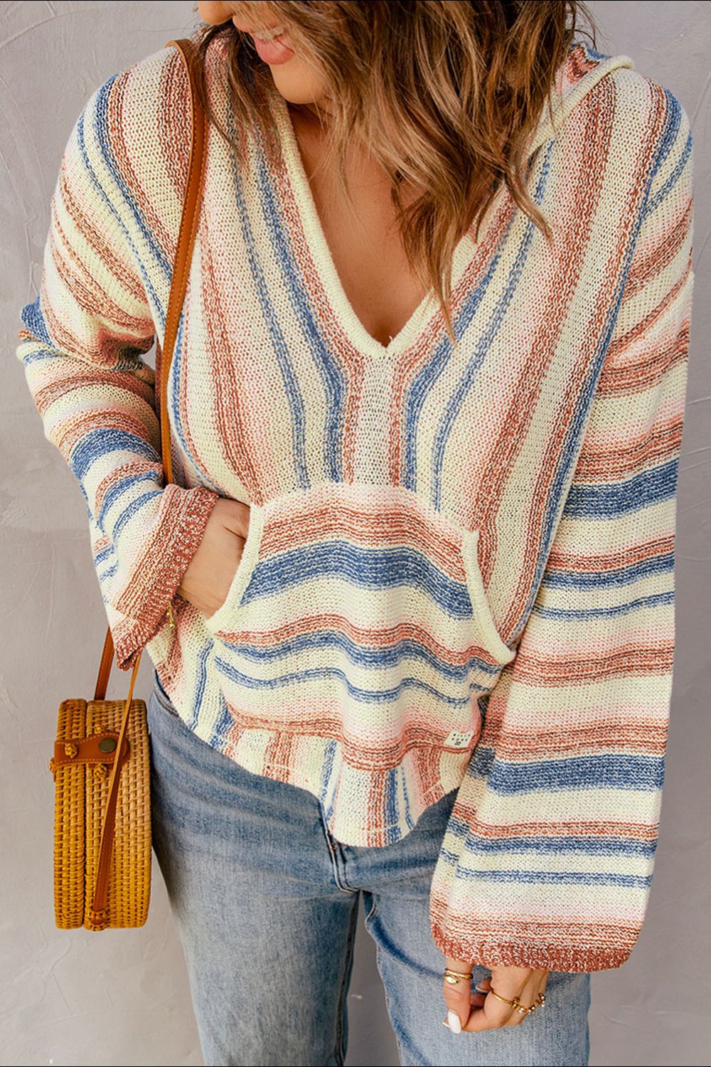 Contrast Striped Dropped Shoulder Hooded Knit Top - Mervyns