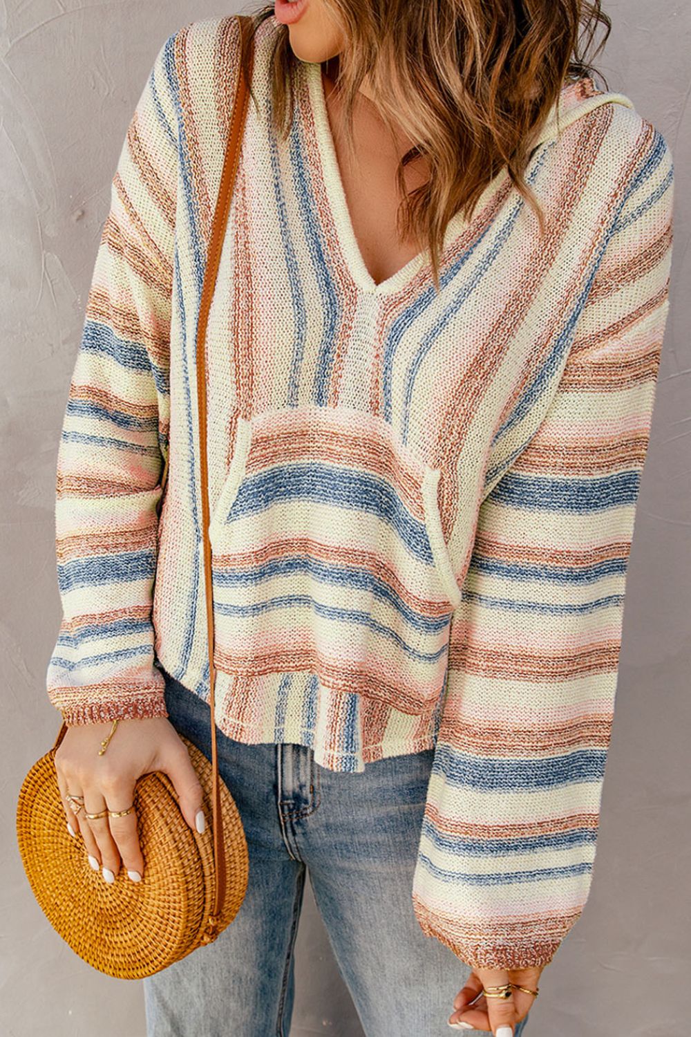 Contrast Striped Dropped Shoulder Hooded Knit Top - Mervyns