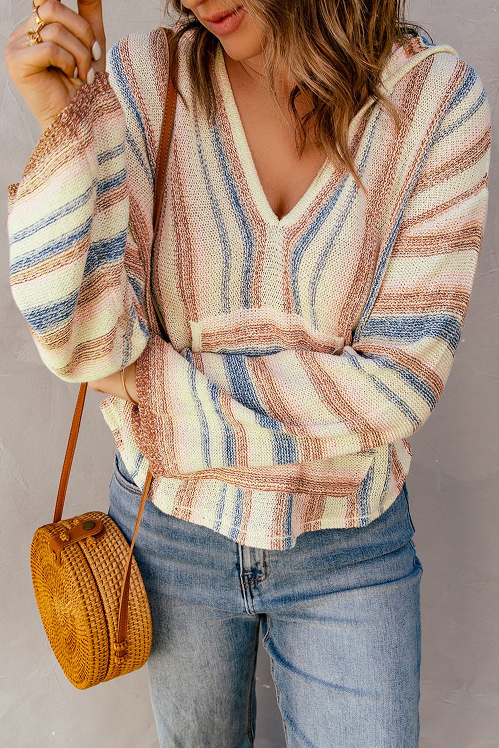 Contrast Striped Dropped Shoulder Hooded Knit Top - Mervyns