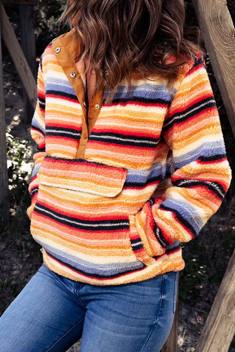 Contrast Striped Half Snap Long Sleeve Sweatshirt - Mervyns