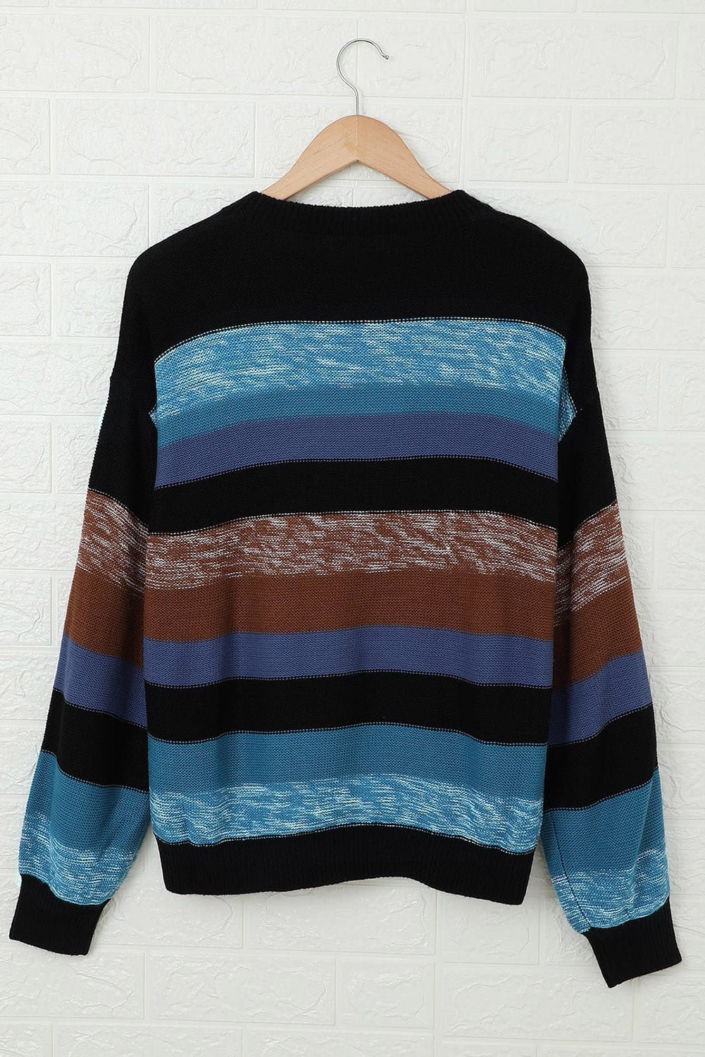 Contrast Striped Round Neck Drop Shoulder Sweater - Mervyns